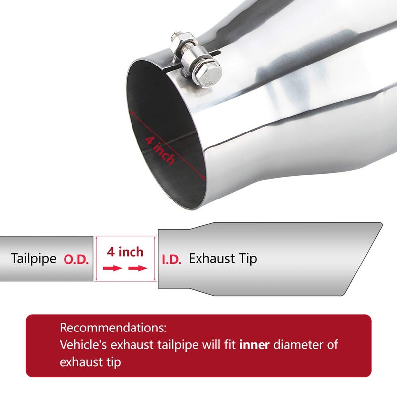 LCGP 4" inlet Diesle Exhaust Tip, 6" outlet, 12" Long Truck Tailtip, Rolled Angel Design, Polished Finished - Image 3